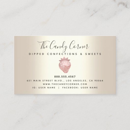 Roze glitter Drip aardbei Confection Sweet Gold Klantenkaartje (Achterkant)
