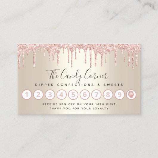 Roze glitter Drip aardbei Confection Sweet Gold Klantenkaartje (Voorkant)
