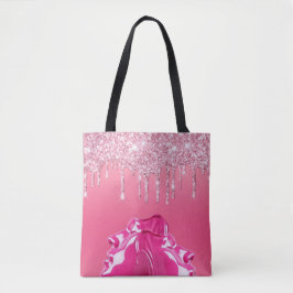 Roze Glitter Drip Canvas tas