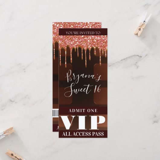 Roze Glitter Drip Chocolade Snoep Bar Feest VIP (Voorkant / Achterkant in situ)