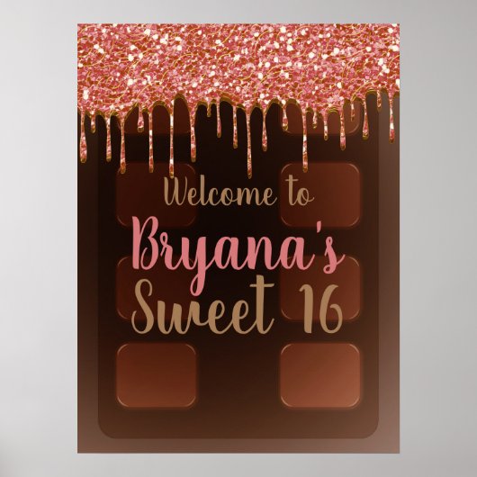 Roze Glitter Drip Chocolate Candy Bar Sweet 16 Poster (Voorkant)