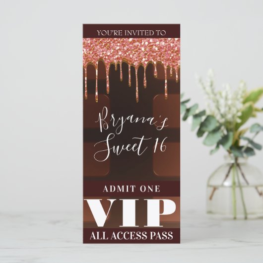 Roze Glitter Drip Chocolate Snoep Bar Party VIP (Staand voorkant)