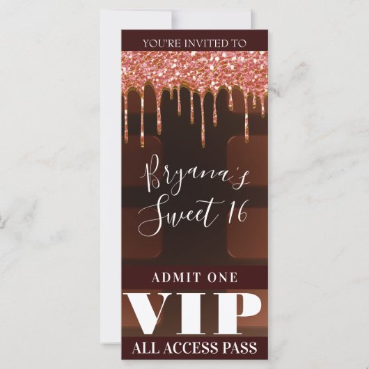 Roze Glitter Drip Chocolate Snoep Bar Party VIP (Voorkant)