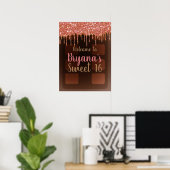 Roze glitter Drip Chocolate Snoep Bar Sweet 16 Poster (Thuiskantoor)