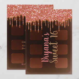 Roze Glitter Drip Chocolate Snoepbar Sweet 16 Kaart
