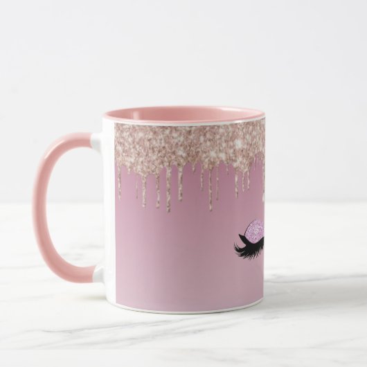 Roze Glitter Drip Coffee Mok - Sparkle en Stijl (Links)