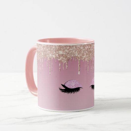 Roze Glitter Drip Coffee Mok - Sparkle en Stijl (Voorkant links)