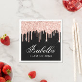 Roze Glitter Drip Custom Name Afstuderen Servet (Insitu)
