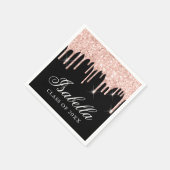 Roze Glitter Drip Custom Name Afstuderen Servet (Hoek)