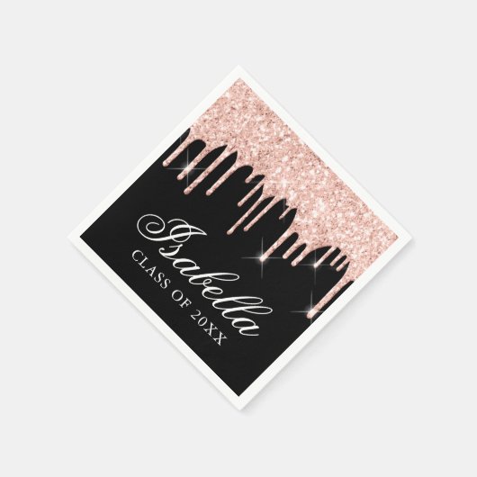 Roze Glitter Drip Custom Name Afstuderen Servet (Hoek)