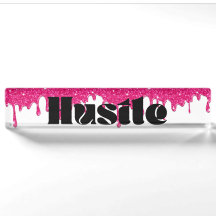 Roze Glitter Drip Dames Baas Geploeter Naambord
