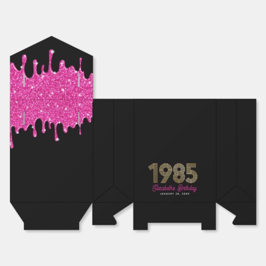Roze Glitter Drip Faux Gold 1985 40e verjaardag Bedankdoosjes (Ongevouwen)