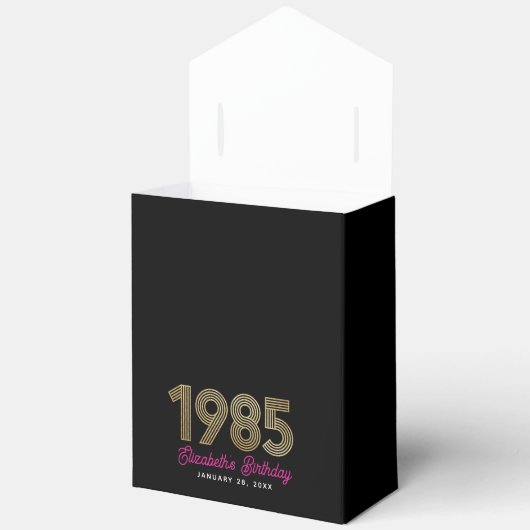 Roze Glitter Drip Faux Gold 1985 40e verjaardag Bedankdoosjes (Open)