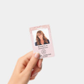 Roze Glitter Drip Foto Logo Barcode Naambadge Badge (Handheld)