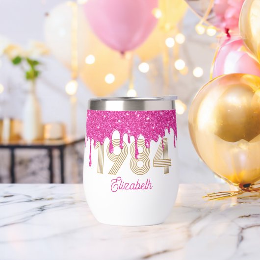 Roze Glitter Drip Gold 1984 40ste verjaardag