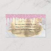 Roze glitter Drip | Goudborstel | Marmer Visitekaartje (Achterkant)