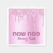 Roze glitter Drip Happy Passover Servet (Voorkant)