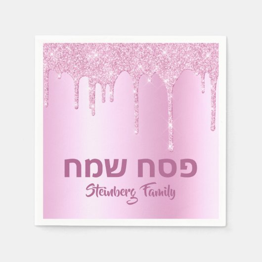 Roze glitter Drip Happy Passover Servet (Voorkant)