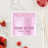Roze glitter Drip Happy Purim Servet (Insitu)