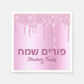 Roze glitter Drip Happy Purim Servet (Voorkant)