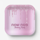 Roze glitter Drip Hebreeuws Pesach Sameach Passove Papieren Bordje (Voorkant)