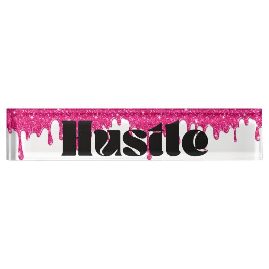 Roze Glitter Drip Lady Boss Hustle Naambord (Voorkant)