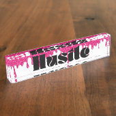 Roze Glitter Drip Lady Boss Hustle Name Bord Naambordje (Zijkant)