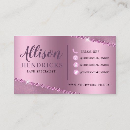 Roze Glitter Drip Metallic Folie Eyelash Visitekaartje (Achterkant)