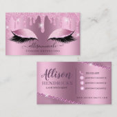 Roze Glitter Drip Metallic Folie Eyelash Visitekaartje (Voorkant / Achterkant)