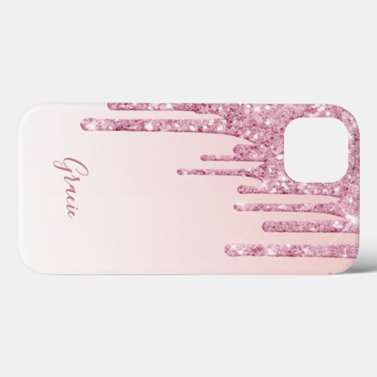 Roze glitter drip roos goudbolombre naam girly Case-Mate iPhone case (Achterkant (horizontaal))