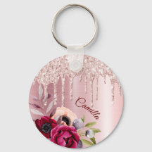 Roze glitter drip roos gouden metalen bloemen