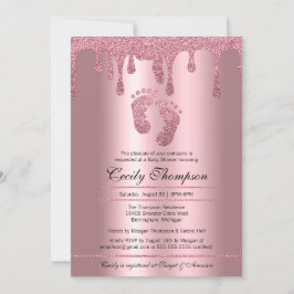Roze Glitter Drip Roos Luxe Metallic Baby shower Kaart