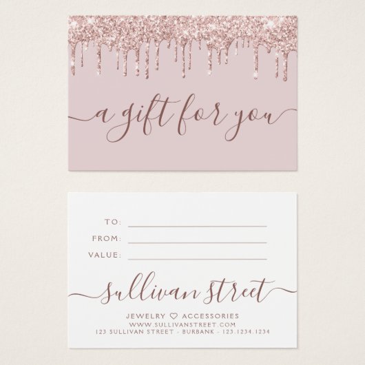 Roze Glitter Drip Small Business Gift Certificate Visitekaartje (Voorkant /achterkant)