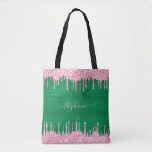 Roze glitter Drip Sparkle Monogram Watermeloen Tote Bag (Voorkant)