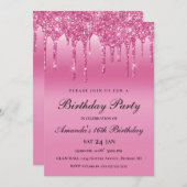 Roze Glitter Drip Uitnodiging (Voorkant / Achterkant)