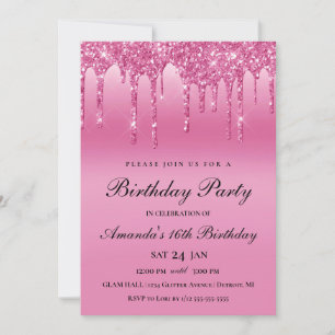 Roze Glitter Drip Uitnodiging