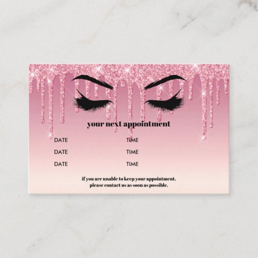 Roze Glitter Drippings Browbar Eyelash Luxury Visitekaartje (Voorkant)