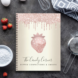 Roze Glitter Drips Aardbei Confectie Goud Notitieboek