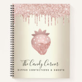 Roze Glitter Drips Aardbei Snoepgoed Goud Notitieboek (Voorkant)