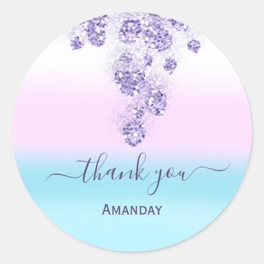 Roze Glitter Drips Bridal Sweet16th Dank Blauw Ronde Sticker (Voorkant)