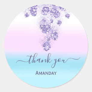 Roze Glitter Drips Bridal Sweet16th Dank Blauw Ronde Sticker