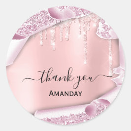 Roze Glitter Drips Bridal Sweet16th Dank je Ronde Sticker