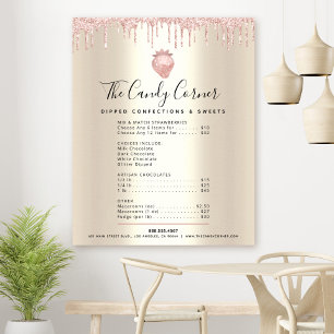 Roze Glitter Drips Dessert Menu Prijslijst Goud Poster