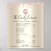 Roze Glitter Drips Dessert Menu Prijslijst Goud Poster (Voorkant)