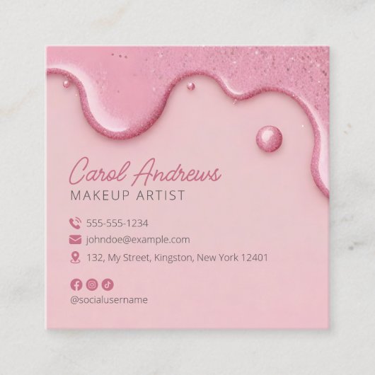 Roze Glitter Drips Make-up Artiest Lash Beauty Sal Vierkante Visitekaartje (Voorkant)