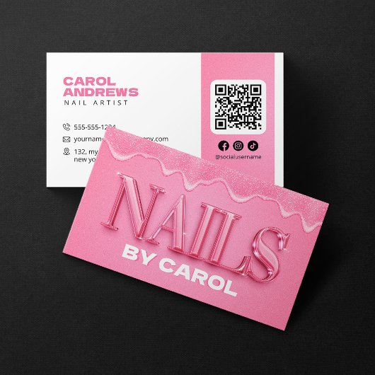 Roze Glitter Drips Nail Technician Nail Artist Visitekaartje