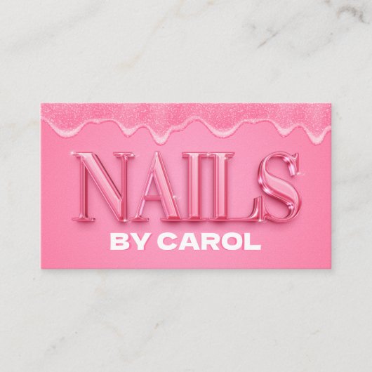 Roze Glitter Drips Nail Technician Nail Artist Visitekaartje (Voorkant)