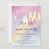 Roze Glitter Drips Regenboog Holografisch Baby sho Kaart (Voorkant)