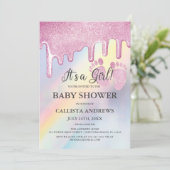 Roze Glitter Drips Regenboog Holografisch Baby sho Kaart (Staand voorkant)