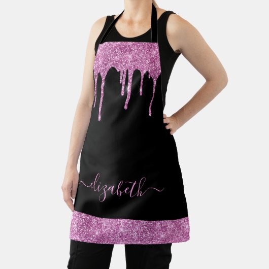 Roze Glitter Drivers Monogram zwart Schort (Insitu)